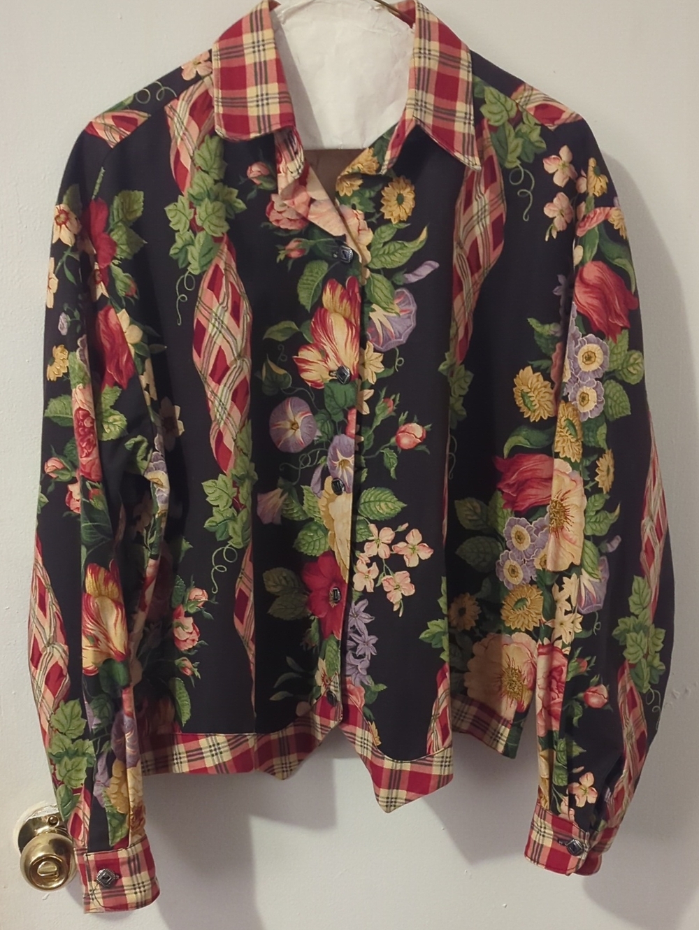Women's Handmade Jacket With Plaid And Florals